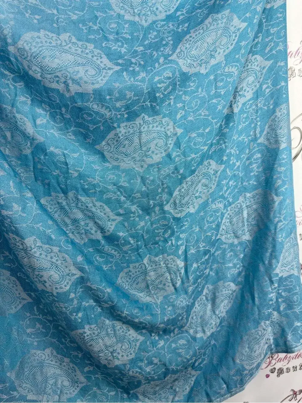 Scarf Light Blue Paisley Woven Wrap with Pastel Trim
